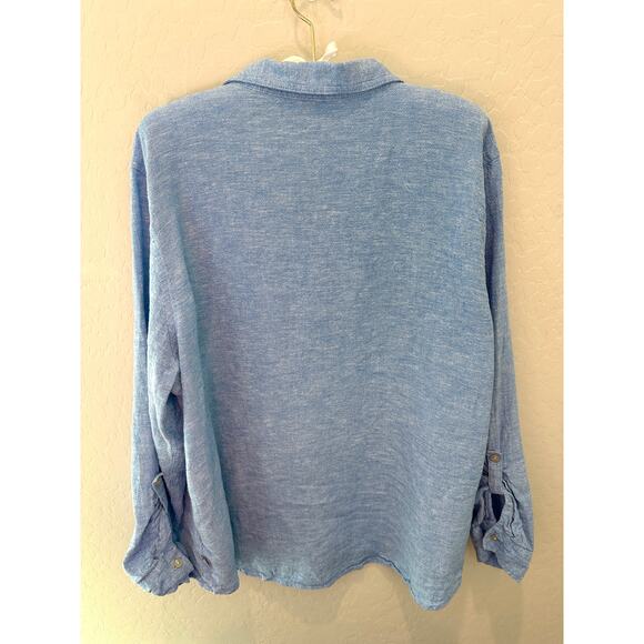 ORVIS | Plus Size Blue Linen Blend Button Up Long Sleeve Shirt | XXL - Picture 4 of 7